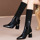 High Heels Ankle Chelsea Boots Women Sexy Pointed Toe Shoes Winter 2024 New Designer Party Chunky Zip Botas Pumps