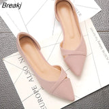 Women Flats Pink Black Pure Color Plus Small Size 34 Large 41 42 43 44 Suede Leather Pointed Toe Office Lady Flat Heel