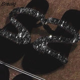 Summer Women Sandals Roman Diamond One-line Slippers Women Comfortable Breathable Flat-bottomed Large Size Non-slip