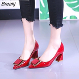 Buckle Fashion OL Office Shoes 2023 Trend Women's Concise Patent Leather Shallow High Heels Shoes Pointed Toe Women