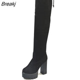 Chunky Block High Heels Riding Boots Women Slip On Thick Platform Rock Punk Botas Mujer Over the Knee High Boots