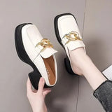 Women's Sneakers With Platform Shoes Thick Sole 2023 Casual Leather Low Fabric Mules Rubber Concise Square Toe Rome
