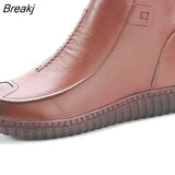 Genuine Leather Winter Boots For Women Flat Heel Waterproof Comfortable Booties Round Toe Zip Non-slip Ankle Boots
