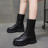 Winter Leather Lace Thick Sole for Women Boots Casual Fashion Warm Large Shoes Zapatos De Mujer En Oferta Con Envio