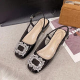 Sandals Med Block Heels Female Shoe All-Match Mary Jane New Medium Chunky Girls Closed Beige Clear Comfort Summer Fashion