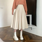 Vintage Brown High Waist Pleated Skirt Women Korean Fashion College Style Long Skirt Ladies Autumn Casual A line