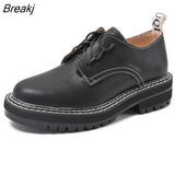 Women's Genuine Leather 2023 New Spring Autumn British Style Student Oxford Shoes Wild Thick Platform Ladies Large Size