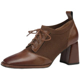Spring and Autumn Fashion High-heeled Shoes Women Thick Heel Stitching Knitted British Style Square Toe Women's