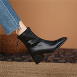 Color Short Boots for Women's New Autumn Winter Mid Barrel Back Zipper Coarse Heel Square Head Fashion Boots for