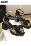 lace Bowknot Pearls Strap Platform Pumps Women Thick Heels Mary Jean Shoes Woman Square Toe High Heeled Shoes