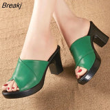 Fashion Women Sandals Comfortable Genuine Leather Thick Heels Women's Casual Shoes Summer Platform Sandal Plus Size