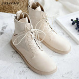 Retro Women Boots Flat Heel Winter Warm Casual Short Boots Handmade Lace-Up Ankle Boots Mori Girl Simple Women