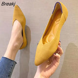 JIU MOUNTAIN 2021 Women's Shoes Autumn Single Shoes Fashion Knitted Pointed Shoes Flat Bottom Comfortable Plus Size