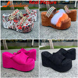 High Heeled 2023 New Fashion Women Sandals European Style Street Printed Sandals Slipper Vintage Comfy Walking
