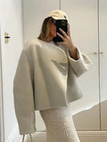 Women's Fashion Solid Thicken Cropped Jacket Top Long Sleeve Warm Autumn Winter Cardigan Female Casual Loose Woolen