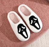 Bat Embroidered Cotton Slippers Ghost Indoor Home Shoes for Women Plus Size Warm Plush Slippers Soft Flat Shoes