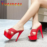 Size Platform High Heels Summer Fashion Outdoor Slippers Women Party Shoes High-Quality T-Runway Weave Sandals Mules