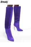 Women High Knee Boots Large Size Slip-on Long Boots Women Stiletto Designer Shoes Sexy Pointed Toe High-heeled Demonia