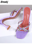 Strap Rhinestone Flower Sandals Ladies Runway Slippers Summer Sexy Designer High Heel Mules Shoes Women Party Dress
