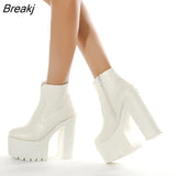 PU Black High Boots With Heels Ankle Boots Women Platform Shoes For Autumn Winter Side Zipper Comfort