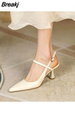 Women's Shoes Closed Footwear Thin Heels Sandals for Woman Stiletto Summer 2023 White Leather Office Work Pointed Toe Trend