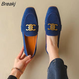 Square Head Retro Metal Buckle Heels Women Flat Shoes Fashion Solid Color Style Affordable Low Heel Loafers Womens