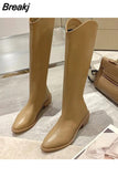Flat Boots Shoes Sexy Thigh High Heels High Sexy Winter Footwear Round Toe Boots-Women Low Rubber Over-the-Knee Autumn