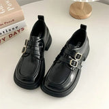 Toe Shallow Mouth Casual Woman Shoes British Style Platform Loafers Woman Brown Retro Mary Jane Shoes College Uniform