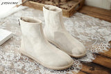 Retro Women Boots Autumn Winter Short Boots Handmade Comfortable Zipper Simple Literature Ankle Boots Casual Flat