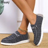 Autumn Fashion Canvas Shoes for Women Flat Round Toe Slip on Casual Shoes Comfortable Light Outdoor Sport Running