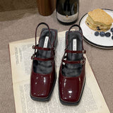 Spring New Retro Small Leather Shoes Square Head Double Buckle Strap Mary Jane Thick Heels Sandals for