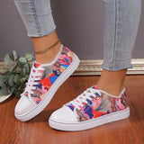 Women's Sunflower Print Canvas Shoes, Casual Round Toe Lace Up Low Top Sneakers, Comfy Flat Walking