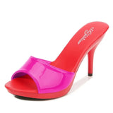 Brand Summer Slippers Women Mixed Colors PU Fine Heel 9cm Outside Sandal Platform Sexy Slipper Women Shoes Slides