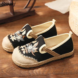 Women Patchwork Canvas Linen Loafers Handmade Ladies Casual Slip On Sneakers Embroidered Flat Espadrilles Hemp