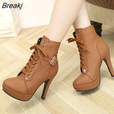 Size Ankle Boots Women Platform High Heels Female Lace Up Women's Shoes Buckle Woman Short Boot Ladies Footwear