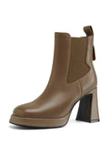 Women Ankle Boots Thick High Heels Round Toe Shoes Woman Zipper Elegant Genuine Leather Autumn