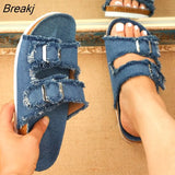 Shoes Women Comfortable Sandals Ladies Slip-on Wedge Sandals Sports Beach Walk Shoes Summer Fashion Denim Casual