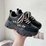 Women Spring Women's Sneakers Height Increasing Beige Black Autumn Chunky Shoes Leisure Shoes Lace Up Zapatillas
