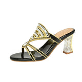 Drill Sandals Summer New Women's Sandals Middle Heel Fashion Crystal Thick Heels High Heels Wear Women's Slippers