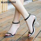 One Word With High Heels Party Sandals Summer Sexy Nightclub Transparent Ladies Shoes New Crystal Thin Heel Women