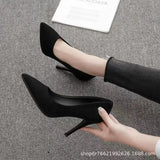 Breakj Large-Size High-Heeled Women 2025 Spring And Autumn New Black Fine Heel Pointed Light Mouth Velvet Professional Work