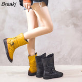 2022 Women's Boots Winter Warm Leather Handmade Retro Flat Boots Flat Shoes Genuine Leather Boots for