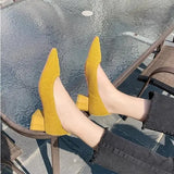 Heel Stretch Knitted Pumps Shoes Women's Shallow Flats High Heels Dress Shoes Pointed Toe Mesh Breathable Cozy