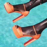 Breakj Cl New Fish Mouth High-Tight Buckle With Red-Soled Sandals Coarse Heel Waterproof Table Ultra-High Heel Sandals