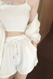 Women 3 Pieces Summer Sleepwear Ensembles De Pyjama Nightgown Suits with Shorts Home Wear Homeware Pijamas