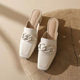 Retro Semi-drag Loafers Chain Woman Women's Round Head Med-heeled Gold Chain Closed Toe Casual