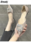 Fashion Crystal Buckle Women's Flats Pointed Toe Rhinestones Single Shoes Crystal Slip on Mules Dress