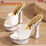 Women Slippers Sexy Super High Heel 14CM Waterproof Table Slippers Female Shoes Sandals Wedding Banquet Nightclub