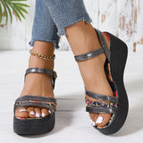 Women's Platform Wedge Sandals Summer 2024 High Heel Round Toe Comfortable Floral Woman Designer Gold Shoes Luxury