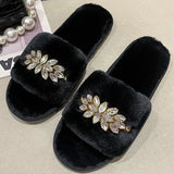 Fur Slippers 2024 New Fashion Chain Design Women Home Slippers Winter Indoor Open Toe Flat Non-slip Leisure Female